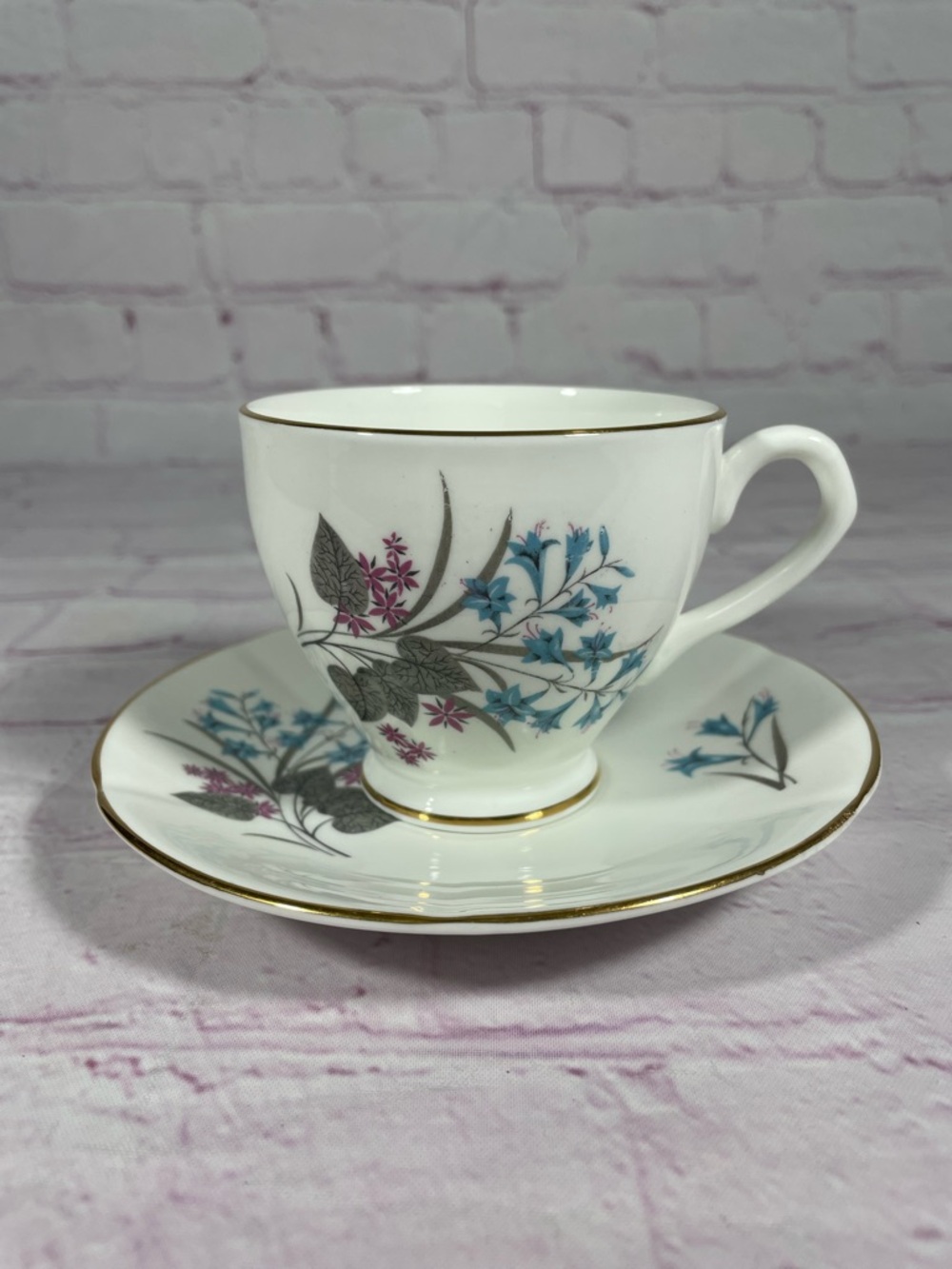 Vintage English Castle Floral Gold Trim Staffordshire Teacup and Saucer Set